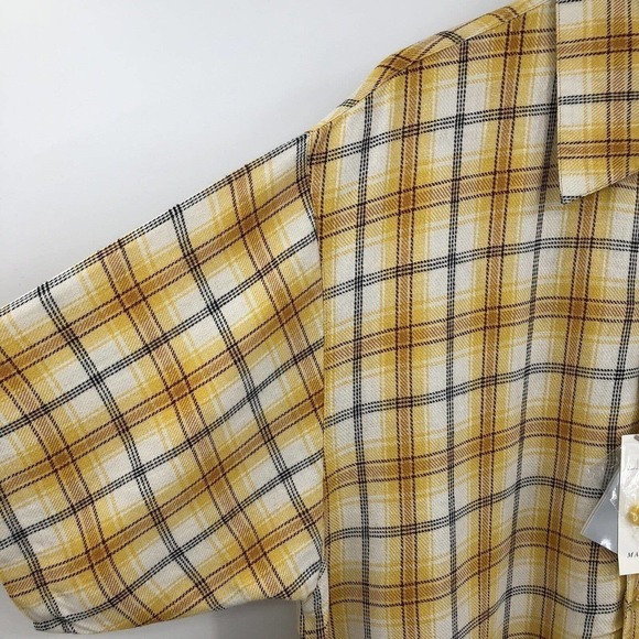 Maltos Men’s Button Up Shirt Size L Plaid Linen Rayon Blend Short Sleeve Yellow - Picture 4 of 12